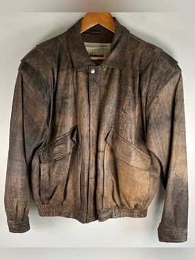 Adventure Bound By Wilson Lined Brown Leather Bomber Aviator Jacket Sz L Vintage